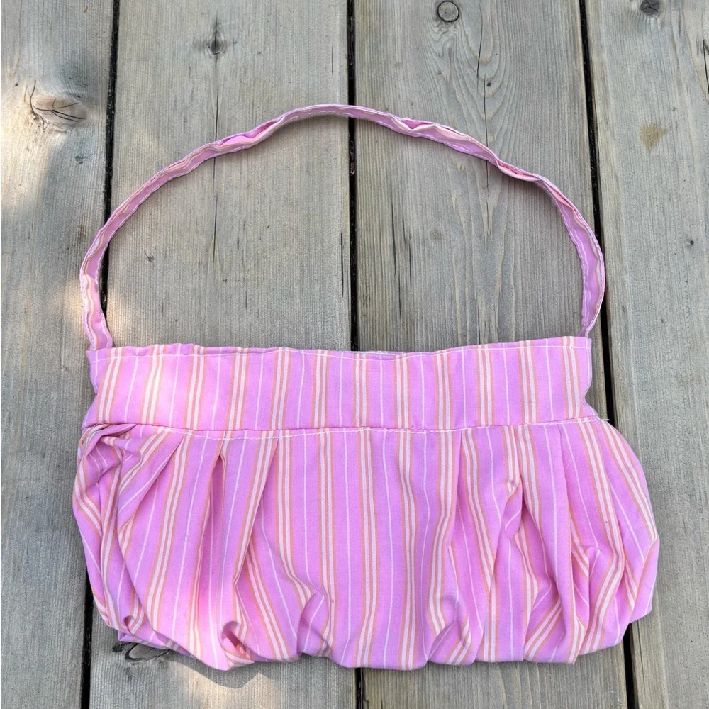 Pink Striped Shoulder Bag with Ruched Detail - Picture 2 of 8